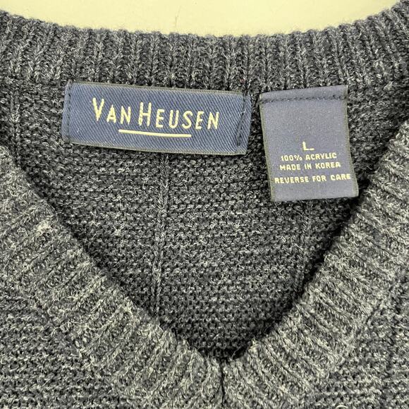 Van Heusen Mens L Pullover Knit Sweater Vest‎ Black V-Neck Sleeveless Outdoor - Picture 3 of 6
